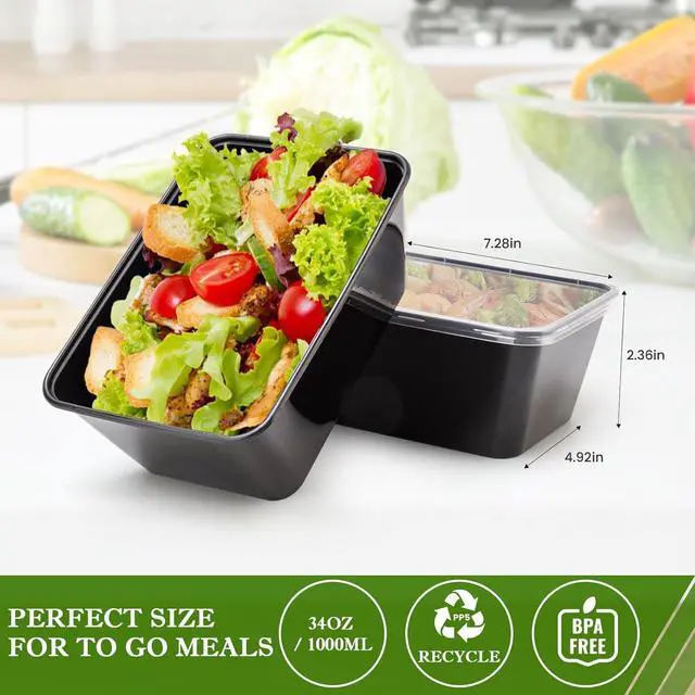 Alt view image 6 of 7 - Meal Prep Containers 50Pack - 34oz Food Storage Containers with Lids, Reusable Food Prep Containers, Disposable To Go food Containers for Takeout, BPA Free, Stackable, 1000ml, Microwave/Freezer Safe