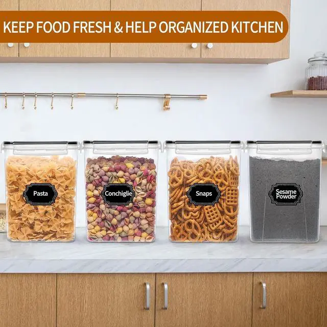 Alt view image 6 of 7 - 4 Pack Large Airtight Food Storage Containers with Lids (5.2L / 176oz), BPA Free Plastic Kitchen and Pantry Organization Contianers for Cereal Flour and Sugar Storage, Labels & Marker