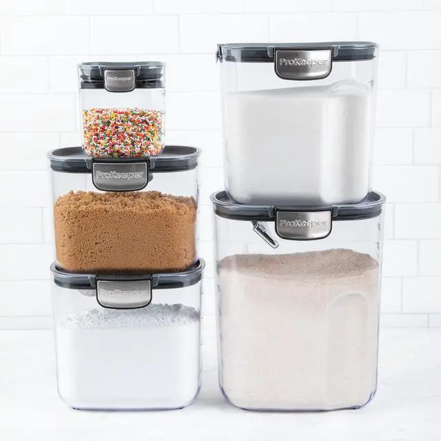 Alt view image 5 of 7 - ProKeeper+ 9-Piece Airtight Food Storage Container Set  Clear Plastic Flour and Sugar Canister Set with Magnetic Accessories for Kitchen Organization (Grey, 9-Piece)