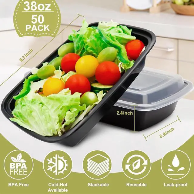 Alt view image 2 of 7 - Meal Prep Containers 38oz 50 Pack Plastic To Go Food Containers, Disposable To Go Containers with Lids BPA Free, Microwave/Dishwasher/Freezer Safe