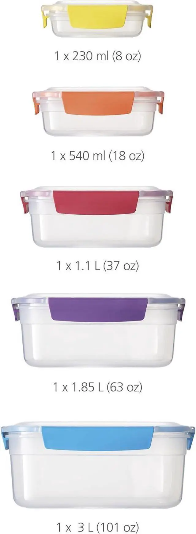 Alt view image 2 of 7 - Joseph Joseph Nest Lock Plastic BPA Free Food Storage Container Set with Lockable Airtight Leakproof Lids, 10-Piece, Multi-Color