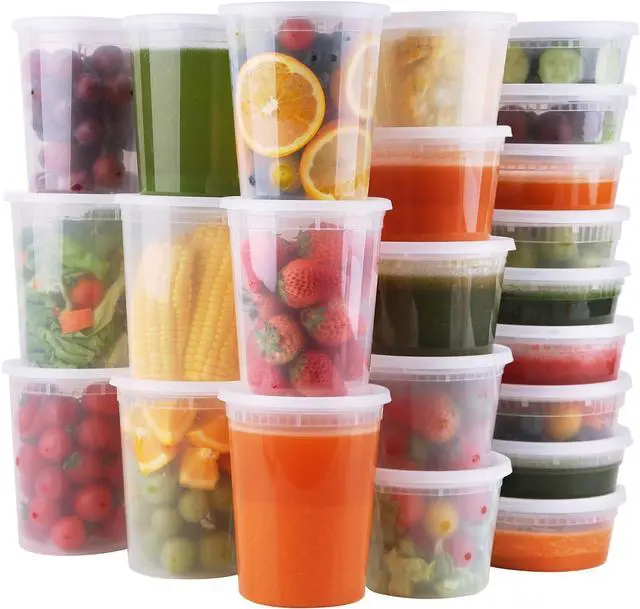 Main image of Deli Containers With Lids 48 Sets - Disposable Soup Container 8oz, 16oz, 32oz - Plastic Food Storage, Leakproof, BPA Free, Microwave/Freezer/Dishwasher Safe