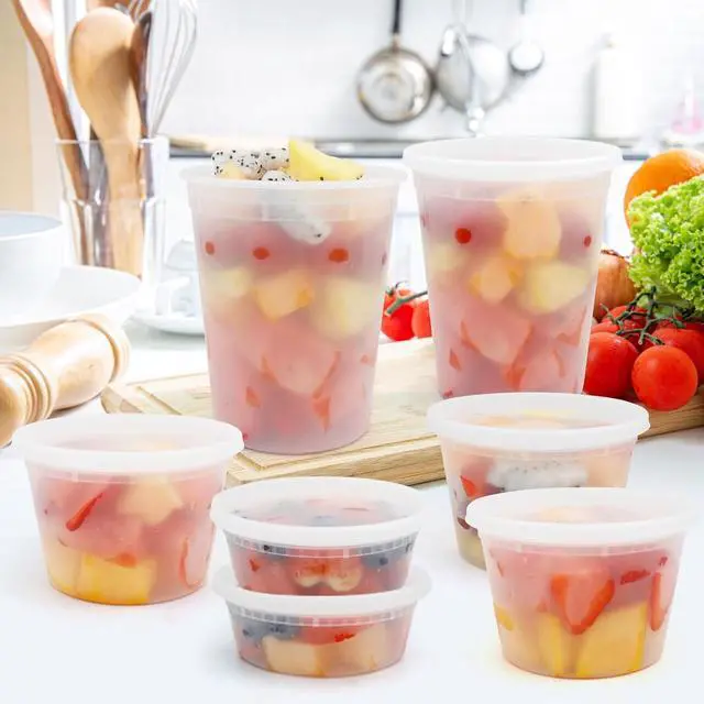 Alt view image 2 of 6 - Deli Containers With Lids 48 Sets - Disposable Soup Container 8oz, 16oz, 32oz - Plastic Food Storage, Leakproof, BPA Free, Microwave/Freezer/Dishwasher Safe