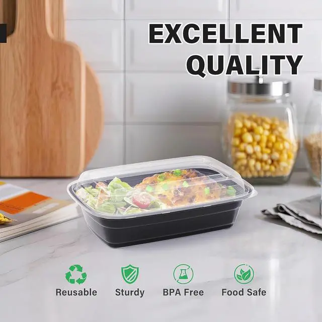 Alt view image 6 of 7 - Meal Prep Container, 50 Pack 32 oz Food Storage Containers with Lids, Disposable Bento Box Reusable Plastic Lunch Box, BPA Free Take-Out Box Microwave Dishwasher Freezer Safe