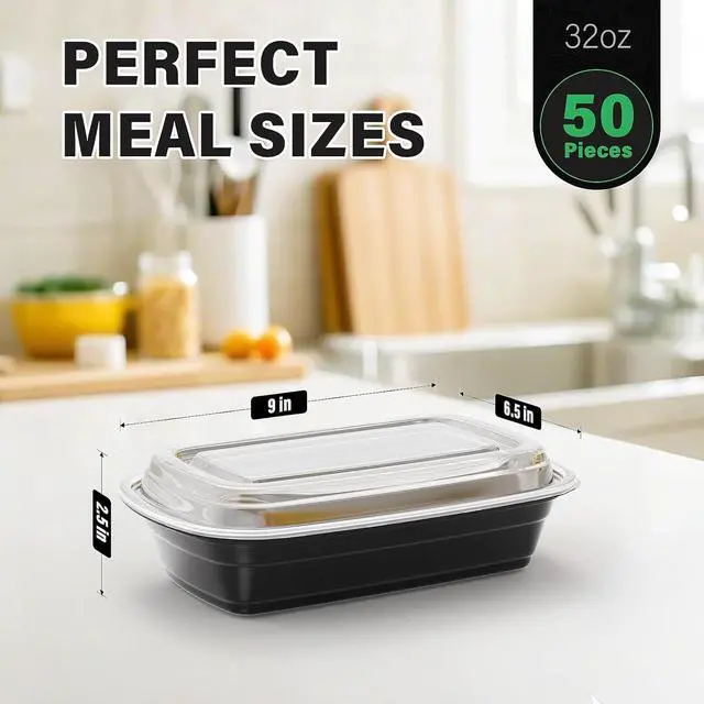 Alt view image 7 of 7 - Meal Prep Container, 50 Pack 32 oz Food Storage Containers with Lids, Disposable Bento Box Reusable Plastic Lunch Box, BPA Free Take-Out Box Microwave Dishwasher Freezer Safe