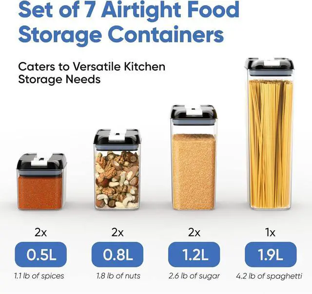 Alt view image 2 of 7 - Chef's Path - Set of 7 Airtight Food Storage Containers for Kitchen Storage - Clear Plastic - Durable Strong Lids - Labels and Chalk Marker