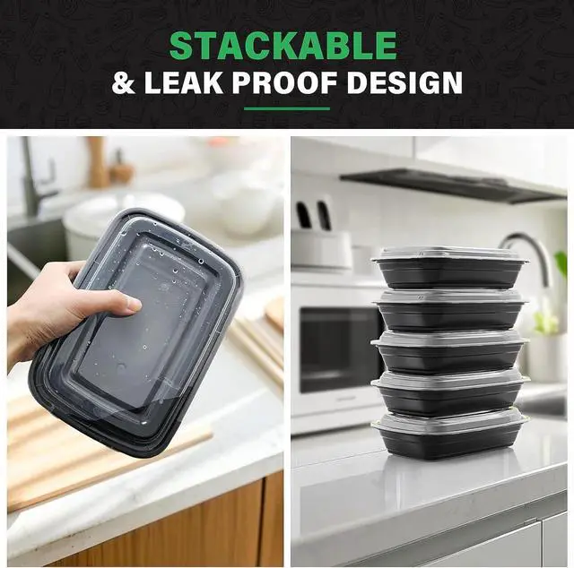 Alt view image 5 of 7 - Meal Prep Container, 50 Pack 32 oz Food Storage Containers with Lids, Disposable Bento Box Reusable Plastic Lunch Box, BPA Free Take-Out Box Microwave Dishwasher Freezer Safe