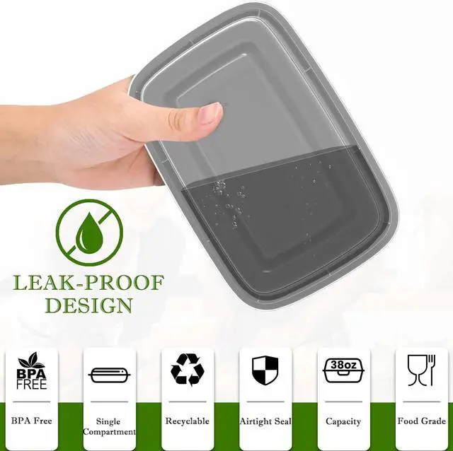 Alt view image 2 of 7 - Meal Prep Containers Reusable 38oz - Food Prep Containers with Lids 50 Pack, Disposable To Go Food Containers, Leakproof, Stackable, Takeout, BPA-Free, Microwave/Freezer Safe