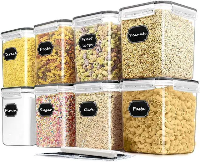 Main image of Cereal Container Food Storage Containers, Airtight Dry Food Storage Containers Set of 8 (2.5L/85oz) for Flour, Sugar, Cereal and Pantry Storage Containers with Black Locking Lids