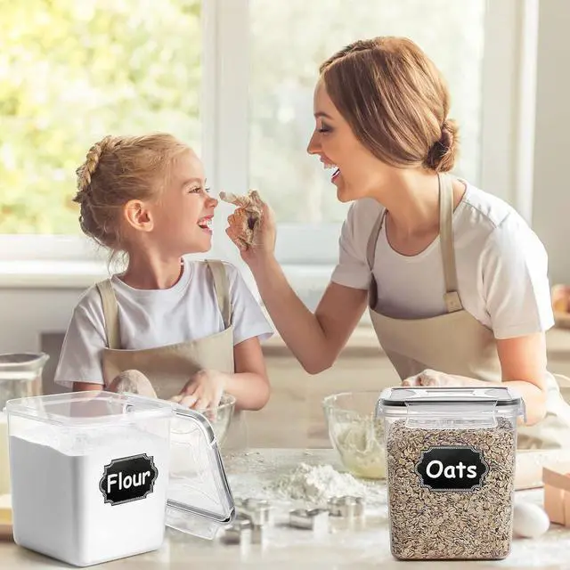 Alt view image 2 of 7 - Cereal Container Food Storage Containers, Airtight Dry Food Storage Containers Set of 8 (2.5L/85oz) for Flour, Sugar, Cereal and Pantry Storage Containers with Black Locking Lids