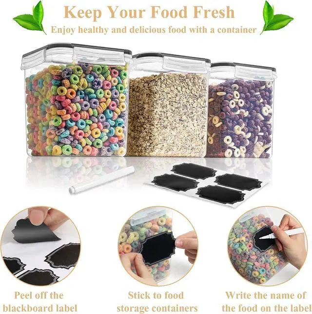 Alt view image 5 of 7 - Cereal Container Food Storage Containers, Airtight Dry Food Storage Containers Set of 8 (2.5L/85oz) for Flour, Sugar, Cereal and Pantry Storage Containers with Black Locking Lids