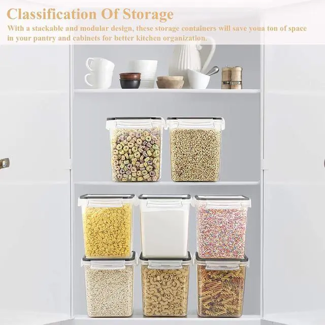Alt view image 6 of 7 - Cereal Container Food Storage Containers, Airtight Dry Food Storage Containers Set of 8 (2.5L/85oz) for Flour, Sugar, Cereal and Pantry Storage Containers with Black Locking Lids