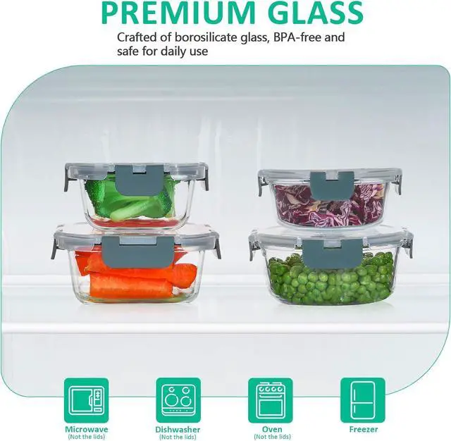 Alt view image 3 of 6 - 24 Pieces Glass Food Storage Containers Set,Glass Meal Prep Containers-Stackable Airtight Glass Storage Containers with lids,Freezer, Microwave, Oven Safe,Gray