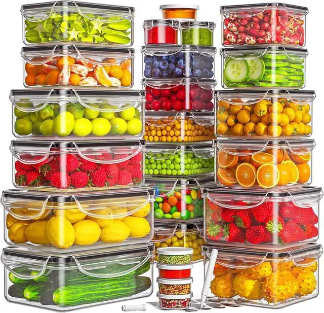 Main image of 50-Piece Food Storage Containers with Lids (25 Containers & 25 Lids), Airtight Reusable Meal Prep Containers for Lunch, Plastic Kitchen Storage Containers with Labels & Marker Pen