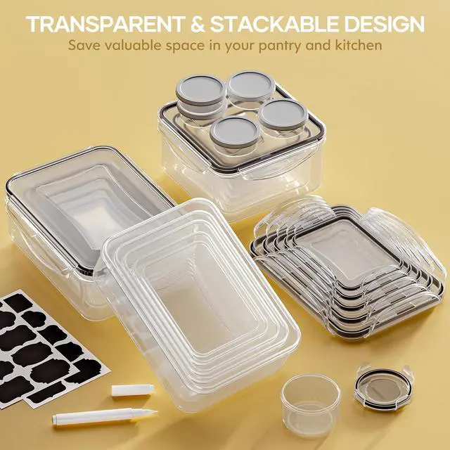 Alt view image 6 of 7 - 50-Piece Food Storage Containers with Lids (25 Containers & 25 Lids), Airtight Reusable Meal Prep Containers for Lunch, Plastic Kitchen Storage Containers with Labels & Marker Pen