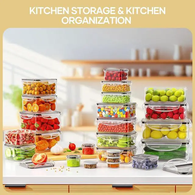 Alt view image 7 of 7 - 50-Piece Food Storage Containers with Lids (25 Containers & 25 Lids), Airtight Reusable Meal Prep Containers for Lunch, Plastic Kitchen Storage Containers with Labels & Marker Pen