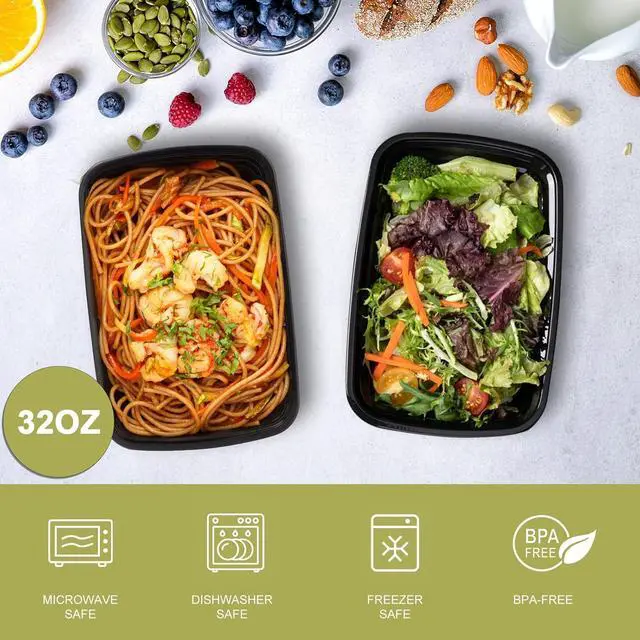 Alt view image 2 of 7 - 15 Pack- Meal Prep Containers 32oz, Plastic Food Prep Containers Reusable, Leakproof To Go Food Containers with Lids, BPA-Free, Microwave/Dishwasher/Freezer Safe