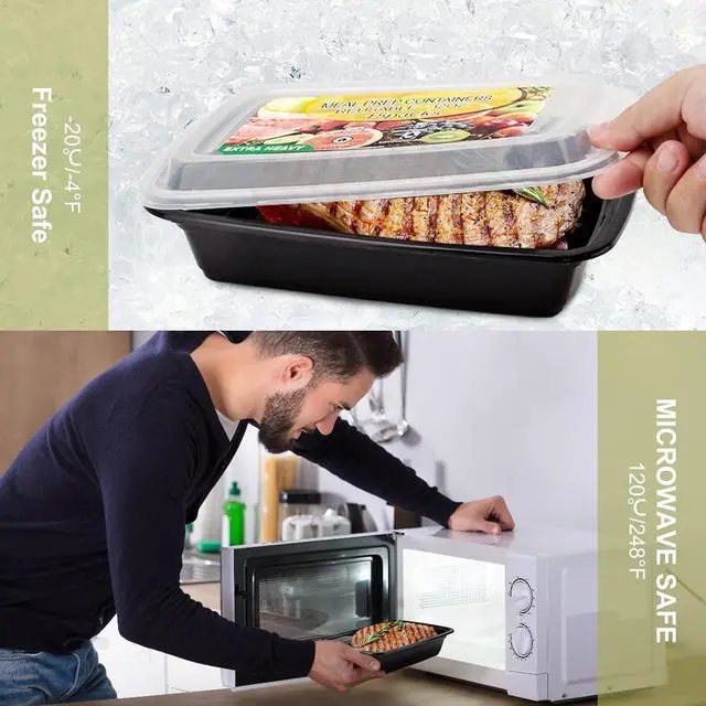 Alt view image 3 of 7 - 15 Pack- Meal Prep Containers 32oz, Plastic Food Prep Containers Reusable, Leakproof To Go Food Containers with Lids, BPA-Free, Microwave/Dishwasher/Freezer Safe