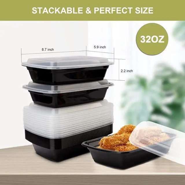 Alt view image 6 of 7 - 15 Pack- Meal Prep Containers 32oz, Plastic Food Prep Containers Reusable, Leakproof To Go Food Containers with Lids, BPA-Free, Microwave/Dishwasher/Freezer Safe