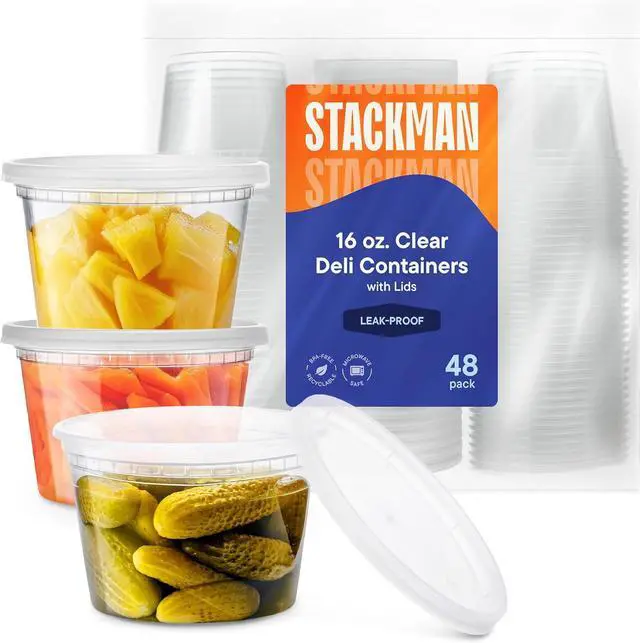 Main image of Deli Containers with Lids [48 Sets - 16 oz.] Pint Plastic Soup Container - Disposable Deli Food Storage Containers with Airtight Lids for Freezer & Restaurant Takeout