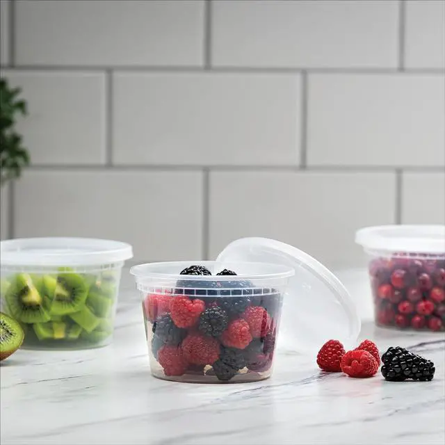 Alt view image 3 of 7 - Deli Containers with Lids [48 Sets - 16 oz.] Pint Plastic Soup Container - Disposable Deli Food Storage Containers with Airtight Lids for Freezer & Restaurant Takeout