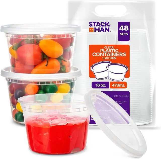 Alt view image 7 of 7 - Deli Containers with Lids [48 Sets - 16 oz.] Pint Plastic Soup Container - Disposable Deli Food Storage Containers with Airtight Lids for Freezer & Restaurant Takeout