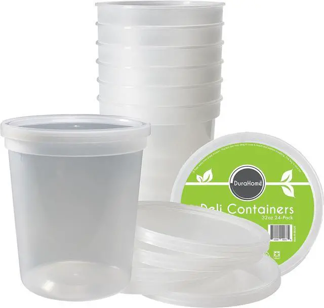 Alt view image 2 of 7 - DuraHome - Deli food Storage Containers with Lids 32 oz, Quart Pack of 24 Leak-proof Freezer Safe Microwaveable Soup Storage Container - Clear Plastic Premium Quality