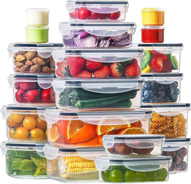 Main image of HOMBERKING 40 Pieces Food Storage Containers Set with Snap Lids (20 Lids + 20 Containers), Plastic Containers, BPA-Free Lunch Container Bento Box for Home, Black