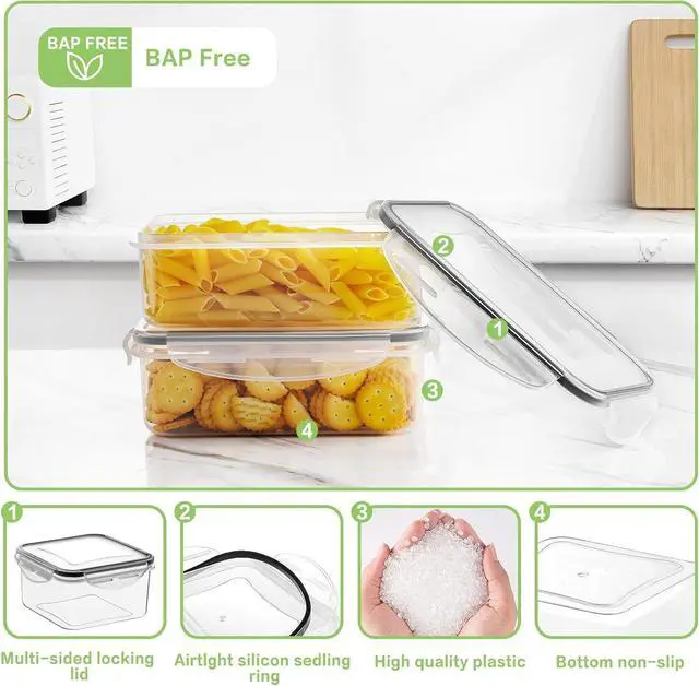 Alt view image 6 of 6 - HOMBERKING 40 Pieces Food Storage Containers Set with Snap Lids (20 Lids + 20 Containers), Plastic Containers, BPA-Free Lunch Container Bento Box for Home, Black