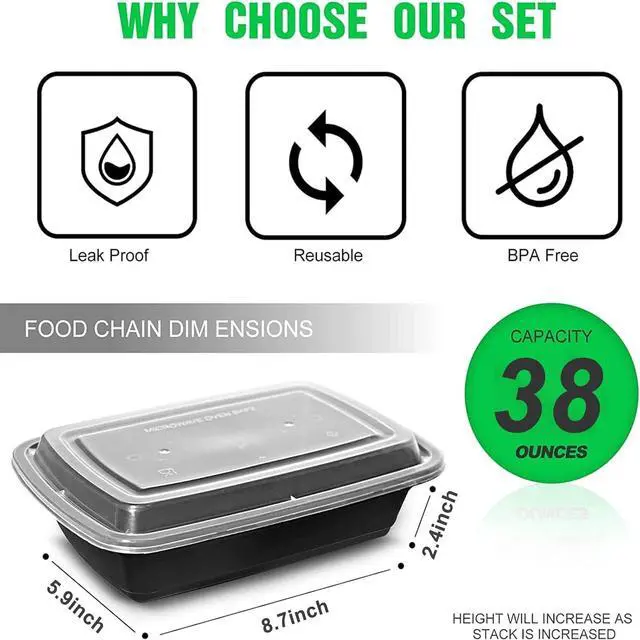 Alt view image 5 of 7 - Meal Prep Containers [38OZ] Plastic Food Storage Containers With Lids,10-Pack Reusable To Go Containers, Disposable Food Prep Container, BPA-free, Stackable, Microwave/Dishwasher/Freezer Safe