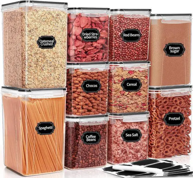 Main image of PRAKI Large Airtight Food Storage Containers with Lids, 10PCS Plastic Cereal Storage Containers, Kitchen & Pantry Organizers and Storage for Sugar, Flour, Baking Supplies with Lables & Mark