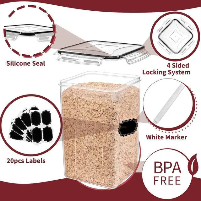 Alt view image 3 of 7 - PRAKI Large Airtight Food Storage Containers with Lids, 10PCS Plastic Cereal Storage Containers, Kitchen & Pantry Organizers and Storage for Sugar, Flour, Baking Supplies with Lables & Mark