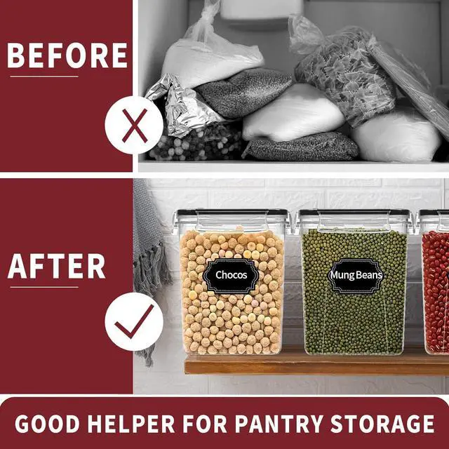 Alt view image 6 of 7 - PRAKI Large Airtight Food Storage Containers with Lids, 10PCS Plastic Cereal Storage Containers, Kitchen & Pantry Organizers and Storage for Sugar, Flour, Baking Supplies with Lables & Mark