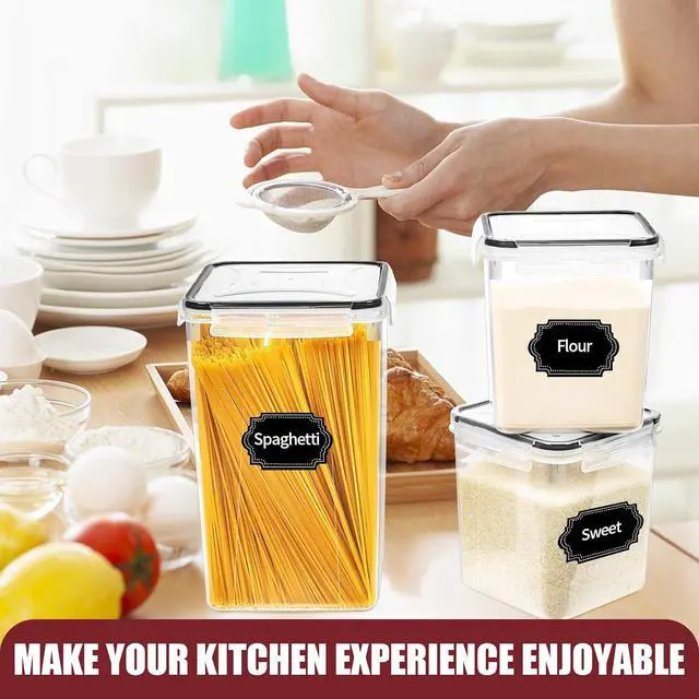 Alt view image 7 of 7 - PRAKI Large Airtight Food Storage Containers with Lids, 10PCS Plastic Cereal Storage Containers, Kitchen & Pantry Organizers and Storage for Sugar, Flour, Baking Supplies with Lables & Mark