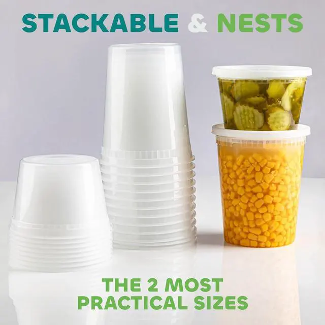Alt view image 3 of 7 - JoyServe Deli Food Storage Containers with Lids - (48 Sets) 24-32 Oz Quart Size & 24-16 Oz Pint Size Plastic Airtight Takeout Meal Prep Storage, BPA-Free, Dishwasher, Microwave Safe