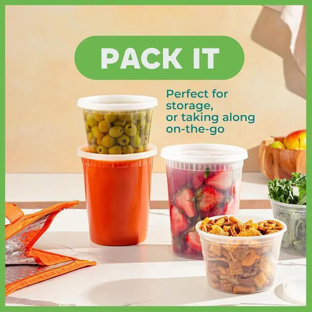 Alt view image 6 of 7 - JoyServe Deli Food Storage Containers with Lids - (48 Sets) 24-32 Oz Quart Size & 24-16 Oz Pint Size Plastic Airtight Takeout Meal Prep Storage, BPA-Free, Dishwasher, Microwave Safe