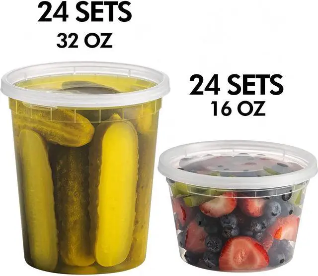 Alt view image 7 of 7 - JoyServe Deli Food Storage Containers with Lids - (48 Sets) 24-32 Oz Quart Size & 24-16 Oz Pint Size Plastic Airtight Takeout Meal Prep Storage, BPA-Free, Dishwasher, Microwave Safe