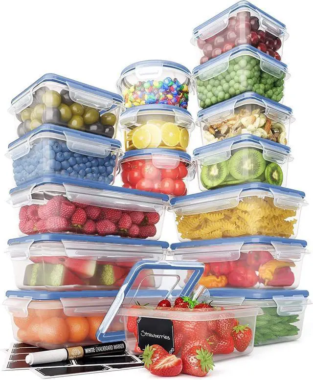 Main image of Chef's Path 32 Piece Airtight Food Storage Containers with Royal Blue Easy Snap Lids, 16 Containers and Lids, Stackable Kitchen and Pantry Canisters for Meal Prep and Food Storage -Transparent