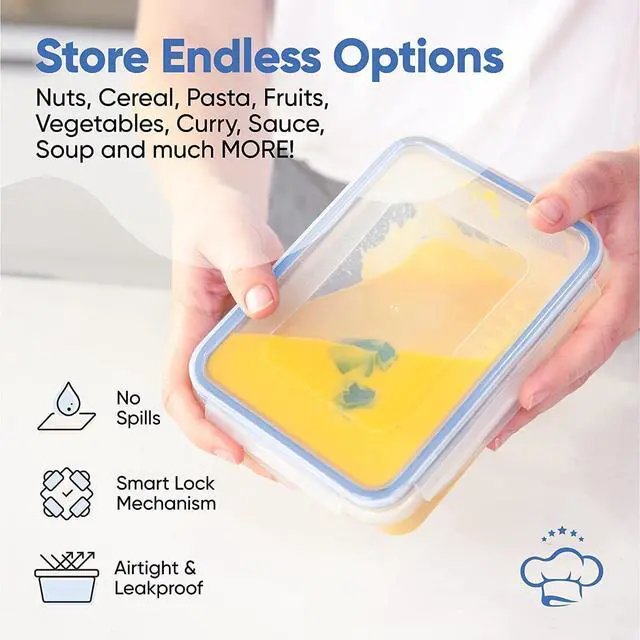 Alt view image 3 of 7 - Chef's Path 32 Piece Airtight Food Storage Containers with Royal Blue Easy Snap Lids, 16 Containers and Lids, Stackable Kitchen and Pantry Canisters for Meal Prep and Food Storage -Transparent