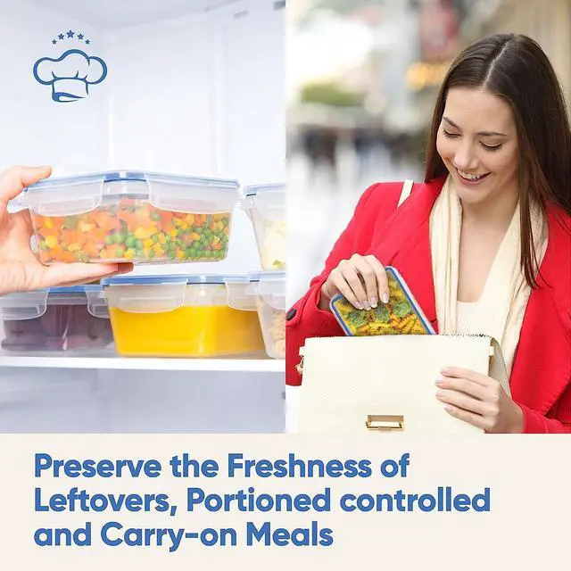 Alt view image 4 of 7 - Chef's Path 32 Piece Airtight Food Storage Containers with Royal Blue Easy Snap Lids, 16 Containers and Lids, Stackable Kitchen and Pantry Canisters for Meal Prep and Food Storage -Transparent