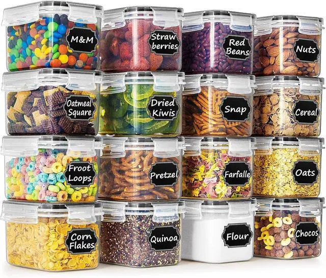 Main image of Wildone Cereal & Dry Food Storage Container Set of 16 [0.8L /3.38 Cups] for Sugar, Flour and Baking Supplies, Airtight Leak-proof & BPA Free, with 20 Labels & 1 Marker