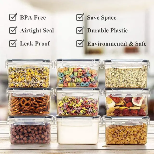 Alt view image 2 of 7 - Wildone Cereal & Dry Food Storage Container Set of 16 [0.8L /3.38 Cups] for Sugar, Flour and Baking Supplies, Airtight Leak-proof & BPA Free, with 20 Labels & 1 Marker