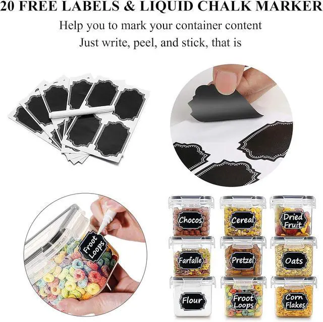 Alt view image 5 of 7 - Wildone Cereal & Dry Food Storage Container Set of 16 [0.8L /3.38 Cups] for Sugar, Flour and Baking Supplies, Airtight Leak-proof & BPA Free, with 20 Labels & 1 Marker