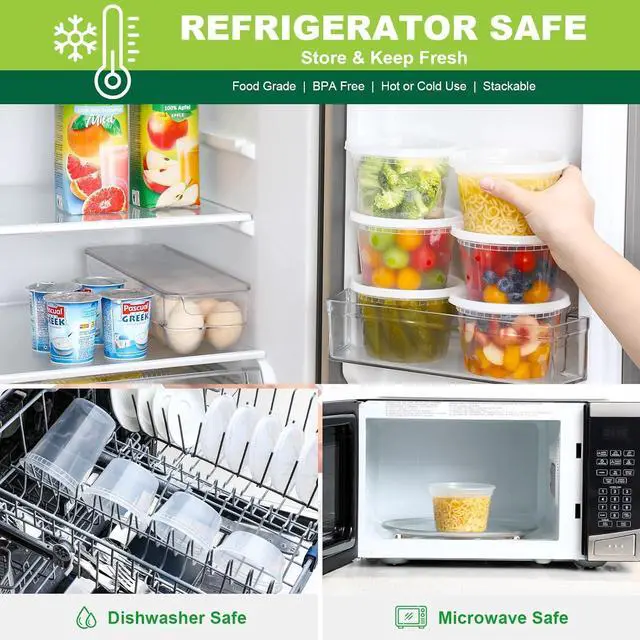 Alt view image 5 of 7 - AOZITA 32 Sets 16 oz Plastic Deli Food Containers With Lids, Airtight Food Storage Containers, Freezer/Dishwasher/Microwave Safe, Soup Containers For Takeout Meal Prep Storage