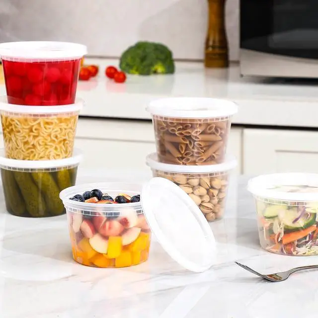 Alt view image 6 of 7 - AOZITA 32 Sets 16 oz Plastic Deli Food Containers With Lids, Airtight Food Storage Containers, Freezer/Dishwasher/Microwave Safe, Soup Containers For Takeout Meal Prep Storage