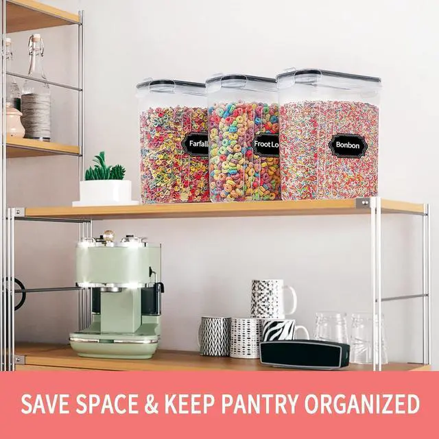 Alt view image 6 of 6 - PRAKI Large Dry Food Storage Containers with Lids, 6PCS Airtight Cereal Containers Storage Set, Leak-proof Canister Set for Kitchen Pantry Organization with 20 Labels & Marker (4L Black)