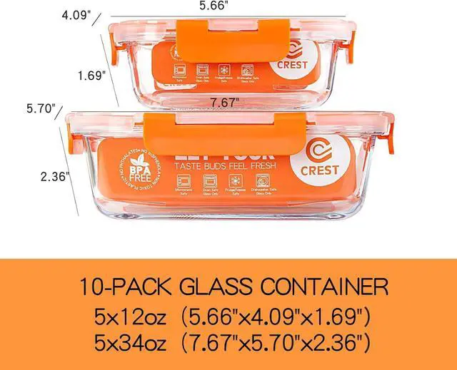 Alt view image 2 of 6 - UMEIED 10 Pack Glass Food Storage Containers with Lids Leakproof, Airtight Glass Meal Prep Containers For Lunch, On The Go, Leftover, Dishwasher Safe