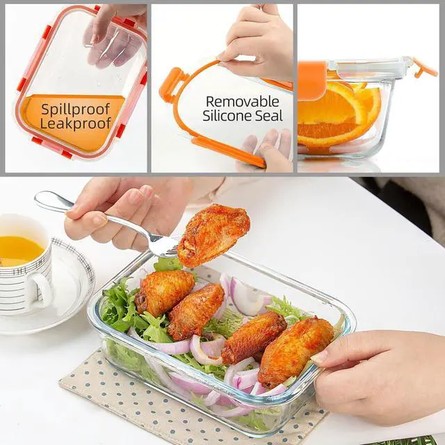 Alt view image 3 of 6 - UMEIED 10 Pack Glass Food Storage Containers with Lids Leakproof, Airtight Glass Meal Prep Containers For Lunch, On The Go, Leftover, Dishwasher Safe