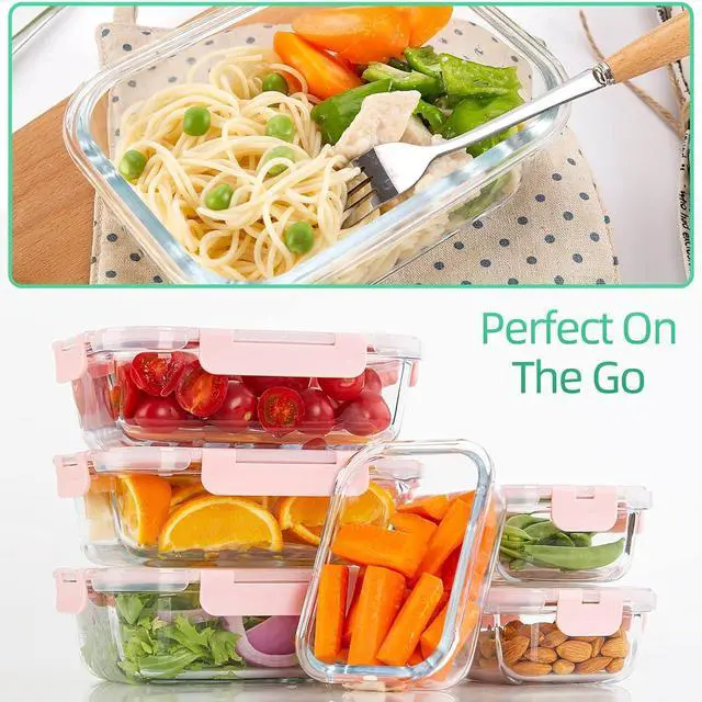 Alt view image 6 of 6 - UMEIED 10 Pack Glass Food Storage Containers with Lids Leakproof, Airtight Glass Meal Prep Containers For Lunch, On The Go, Leftover, Dishwasher Safe