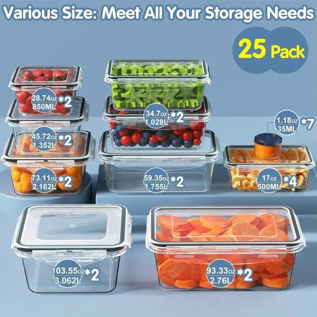 Alt view image 2 of 7 - 50 PCS Food Storage Containers Set, Plastic Food Containers for Pantry Kitchen Storage and Organization, Microwave and Dishwasher Safe, Leakproof & BPA-Free with Labels Pen(25 Containers & 25 Lids)